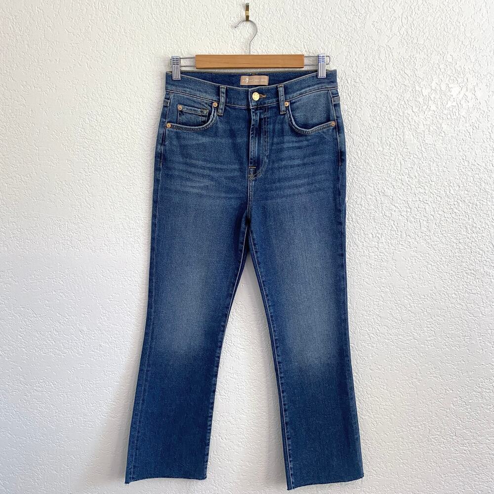 7 For All Mankind Luxe Vintage High Waist Slim Kick Jeans Raw Crop Hem Size 28